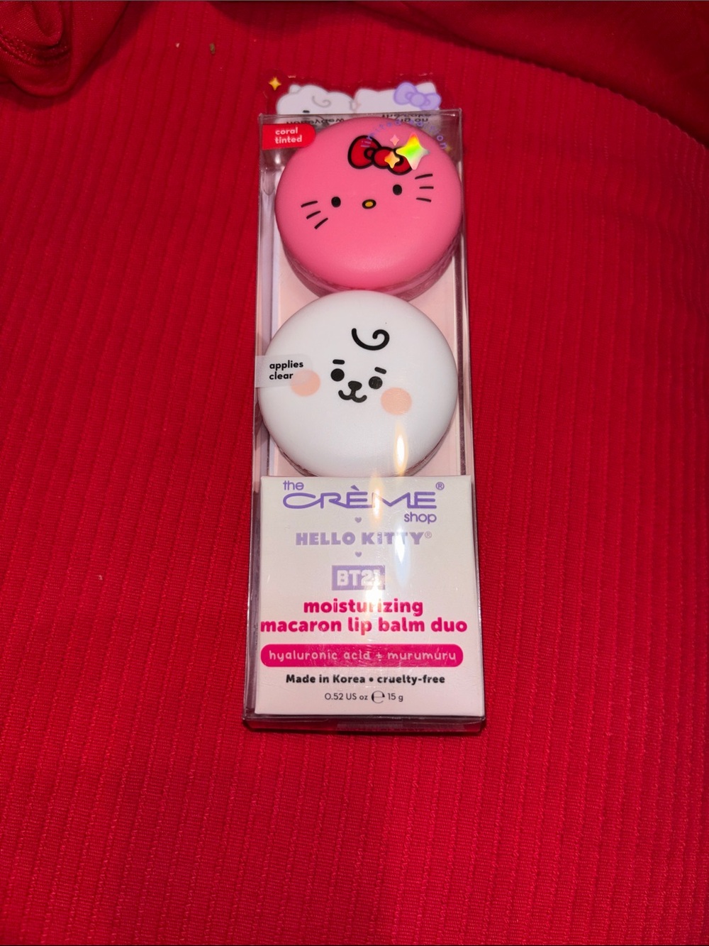 The Crème Shop Hello Kitty BT21 Moisturizing Macaron Lip Balm Duo - Pink & White
